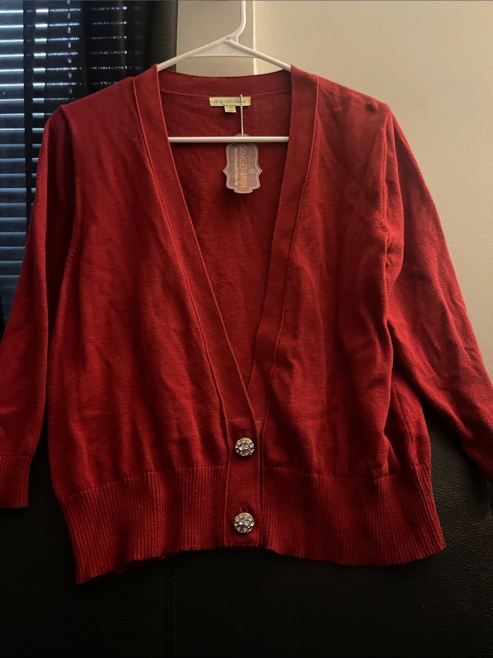 Ginger Snaps Women's Burgundy Cardigan Sweater w/ Decorative Buttons Sz L/XL NWT